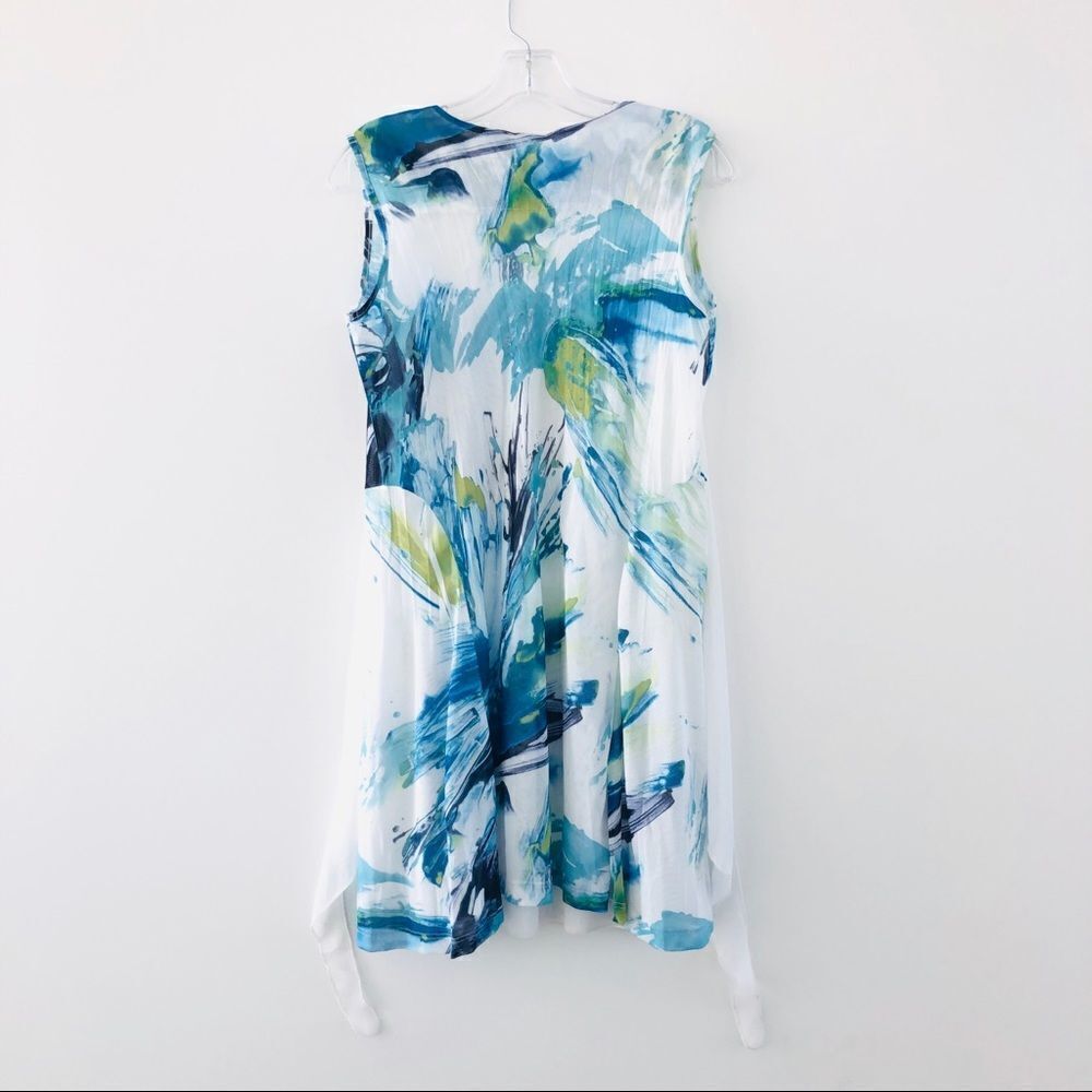 Dolcezza Mesh Watercolor Simply Art Midi Dress With Waterfall Detail Summer M - Picture 8 of 11